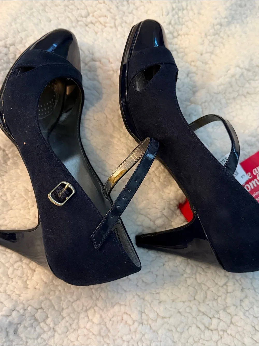 dexflex comfort Navy Patent & Suede Mary Jane Heels